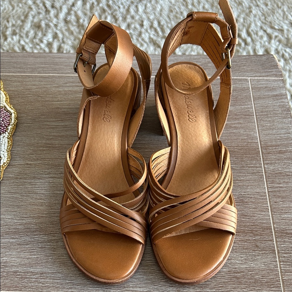 Madewell Brown/Tan Leather Strappy Ankle-Wrap Sandals